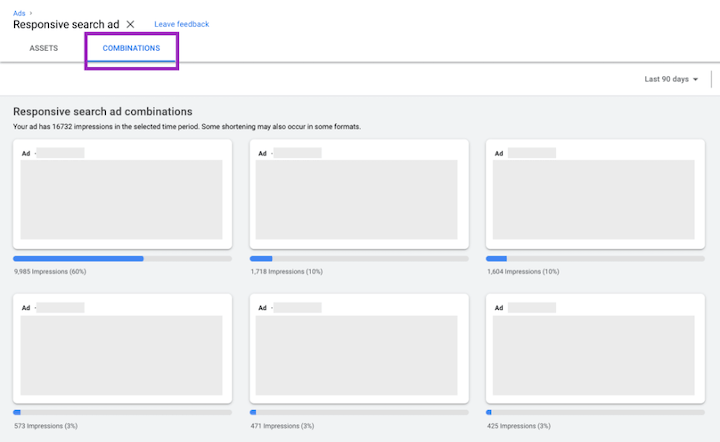 Responsive Search Ads combinaties