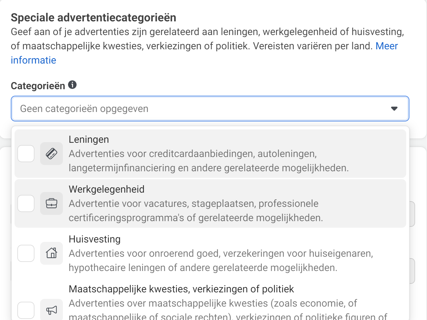 advertentiecategorieen personeel werven